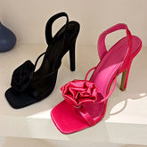 LBSFY  -  Satin Flower High Heels Women Luxury Designer Sandals Women Fashions Party Dress Shoes Square Toe Floral High Heel Sandals Women
